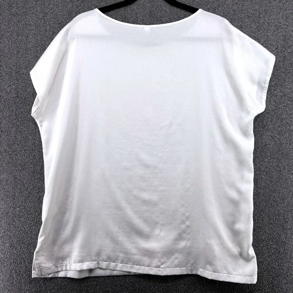 Uniqlo Womens XL White Jersey Satin Cap Sleeve Blouse White Casual Flowy - Picture 6 of 8